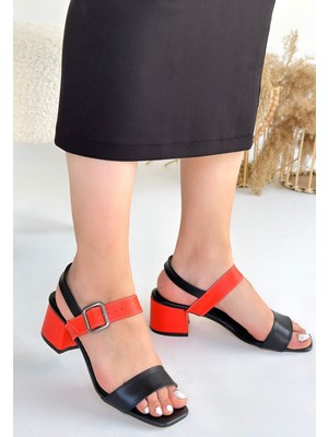 Beruflic Year Siyah Cilt Turuncu Detaylı Topuklu Ayakkabı Luxury Shoes