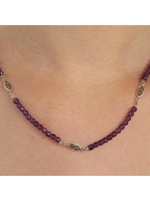 PremiumPort 925 Ayar Gümüş Ametist Taşlı Zarif Telkari Kolye