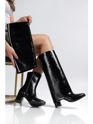 Beruflic Wila Siyah Parlak Topuklu Tak Çıkar Çizme Luxury Shoes