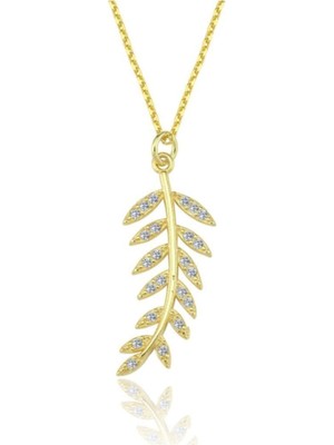 PremiumPort Parlak Gold Renk Defne Yaprağı Gümüş Kolye, Şıklık ve Zarafet Sunar