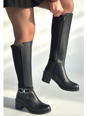 Beruflic Emrat Siyah Cilt Topuklu Çizme Luxury Shoes