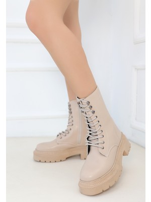 Beruflic Caxa Nude Cilt Bağcıklı Bot Luxury Shoes