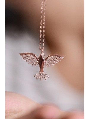 PremiumPort Beyaz Taşlı Rose Gold Kaplama Anka Kuşu Kadın Kolye