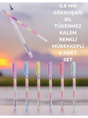 0.8 mm Gökkuşağı Jel Tükenmez Kalem Renkli Mürekkepli 6 Adet Set Turuncu Tek Ebat