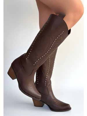 Beruflic Meof Acı Kahve Cilt Topuklu Çizme Luxury Shoes