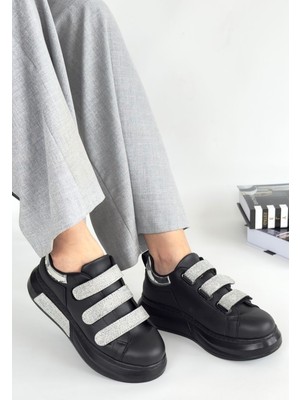 Beruflic Elika Siyah Cilt Simli Cırt Cırtlı Spor Ayakkabı Luxury Shoes