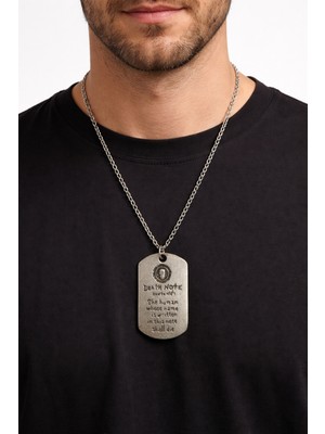 Herşey Nota Death Note Yazılı Metal Plaka Kolye Gümüş Renk Unisex 60 cm Zincir
