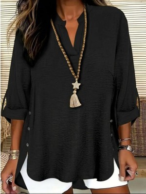 Sun & North Sun&north Kadın Truvakar Kol Hakim Yakalı Yandan Düğme Detaylı Aerobin Bluz