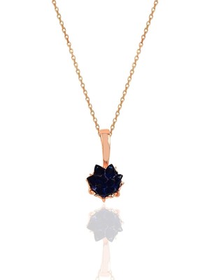 PremiumPort Gümüş Lotus Çiçeği Montürlü Safir Taşlı Zarif Kolye