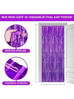 Senka Ekstra Metalize Saçaklı Arka Fon Perde Mor