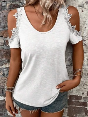 Infivento Kadın Omuzlardan Açık Yuvarlak Yakalı Viskon Bluz