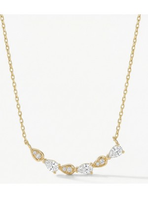 PremiumPort 14 Ayar Altın Kaplama Gümüş Zirkon Taşlı Zarif Damla Kolye