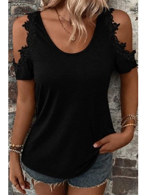 Equri Kadın Omuzlardan Açık Yuvarlak Yakalı Viskon Bluz