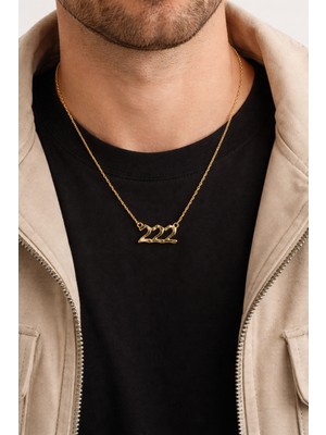 Herşey Nota 222 Şans Sayısı Altın Renk Zincir Kolye Unisex Minimal Tasarım
