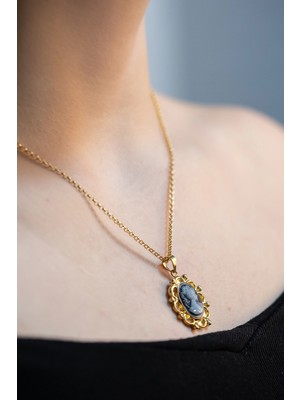 PremiumPort Şık 14K Altın Kaplama 925 Ayar Gümüş Intaglio Kolye