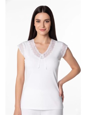 bebekokusu Kadın Dantelli Taşlı Yarım Kollu Atlet B636