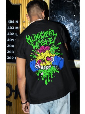 Sevbano Municipal Waste Rock Metal Müzik Grubu Sırt Baskılı Unisex Oversize Tişört