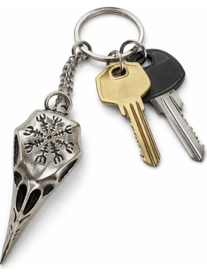 Herşey Nota Viking Kuzgun Kafatası Figürlü Metal Gümüş Renk Unisex Anahtarlık
