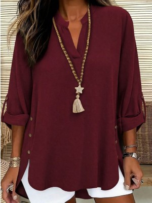 Gacha Kadın Truvakar Kol Hakim Yakalı Yandan Düğme Detaylı Aerobin Bluz