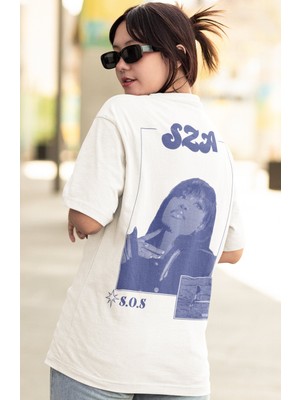 Sevbano Sza Rapper Şarkıcı Sırt Baskılı Unisex Oversize Tişört