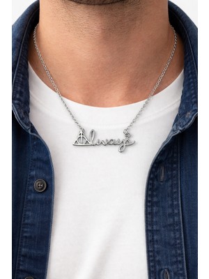Herşey Nota Unisex Silver Renk Deathly Hallows Yazı Figürlü Metal Kolye 60 cm