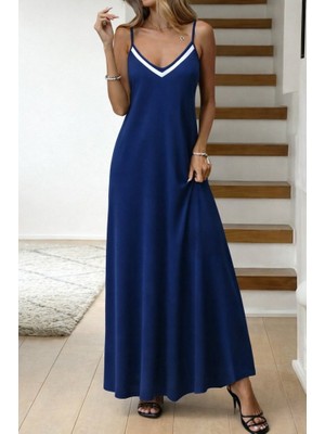 Bi Baksana Kadın Ip Askılı V Şerit Yakalı Uzun Viskon Elbise