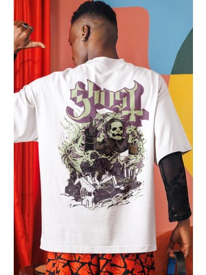 Sevbano Ghost Rock Metal Müzik Grubu Sırt Baskılı Unisex Oversize Tişört