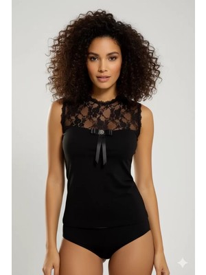 bebekokusu Berrak Bayan Geniş Dantelli Kolsuz Elastane Body