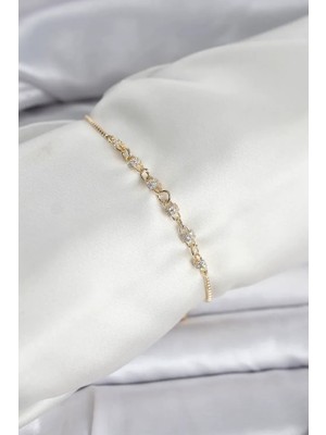 Vice Avm Gold Renk Zincir Model Zirkon Taşlı Pirinç Asansörlü Kadın Bileklik - TJ-BB8332104664 Tg-V