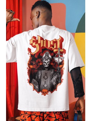 Sevbano Ghost Rock Metal Müzik Grubu Sırt Baskılı Unisex Oversize Tişört