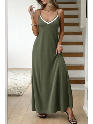 Arben Boutique Kadın Ip Askılı V Şerit Yakalı Uzun Viskon Elbise