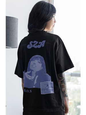 Sevbano Sza Rapper Şarkıcı Sırt Baskılı Unisex Oversize Tişört