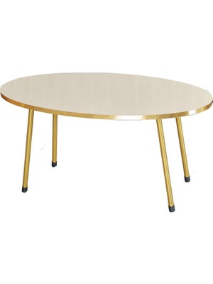 Orta Sehpa Krem Elips Metal Ayak Gold