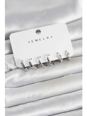 Vice Avm Gümüş Renk Pirinç 3 Çift Kadın Küpe Seti - TJ-BKP11645104696 Tg-V