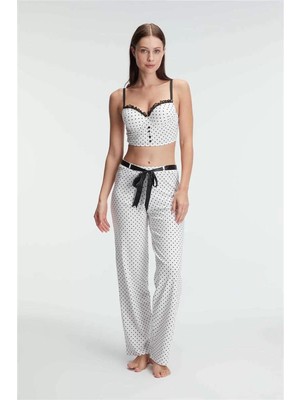bebekokusu Fantezi Bralet Sütyen Pamuklu Puantiye Desenli Desteksiz Dantel Detaylı Pijama Takımı