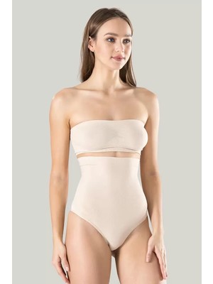 bebekokusu Kadın Ten Dikişsiz Eksta Yüksek Bel Silikon Mideli String 1 Beden Inceltici Külot Korse