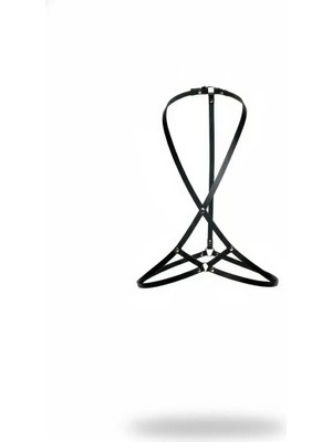 bebekokusu Siyah Göğüs Harness Deri Ayarlanabilir Metal Detaylı Vücut Aksesuarı - BRF183