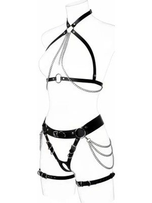 bebekokusu Siyah Harness Takım Tokalı Bacak Detaylı Vücut Aksesuarı - BRF1084