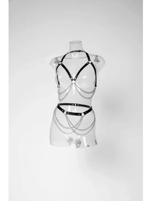 bebekokusu Siyah Harness Takım Zincir Detaylı Metal Halka Aksesuar - BRF1195