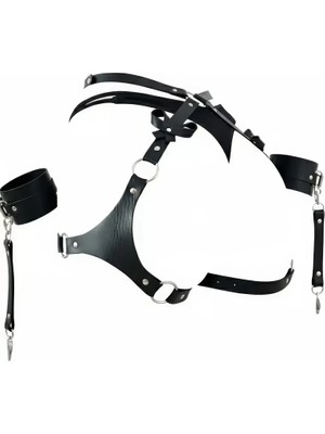 bebekokusu Siyah Harness Takım Deri Fiyonk Detaylı Metal Halka Aksesuarlı - BRF1197