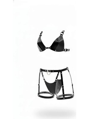 bebekokusu Siyah Göğüs Harness Deri Geometrik Kesimli Metal Detaylı - BRF1404