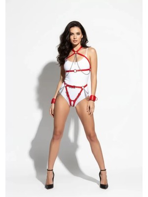 bebekokusu Kırmızı Harness Takım Zincir Detaylı Vücut Bağlantısı - BRF1224