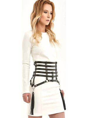 bebekokusu Yanları Püsküllü Şık Deri Harness Korse - BRF408