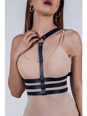 bebekokusu Bayan Iç Giyim - Kadın Fantazi Giyim Modelleri - Deri Boyun Göbek Harness - BRF583