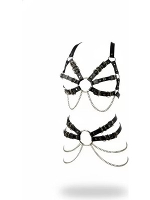 bebekokusu Siyah Harness Takım Zincir Detaylı Metal Halka Aksesuarlı - BRF1260