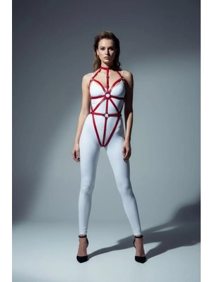 bebekokusu Kırmızı Body Harness Kadın Deri Metal Halka Detaylı - BRF243
