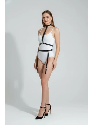 bebekokusu Siyah Harness Takım Deri Halka Detaylı Vücut Aksesuarı - BRF230