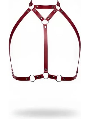 bebekokusu Bordo Göğüs Harness Deri Yüksek Yaka Vücut Aksesuarı - BRF245