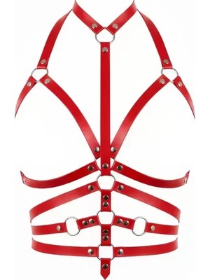 bebekokusu Kırmızı Göğüs Harness Deri Halka Detaylı Vücut Aksesuarı - BRF24