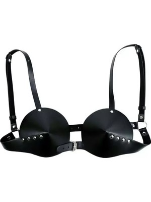 bebekokusu Siyah Göğüs Harness Zımbalı Konik Kaplı Deri - BRF250